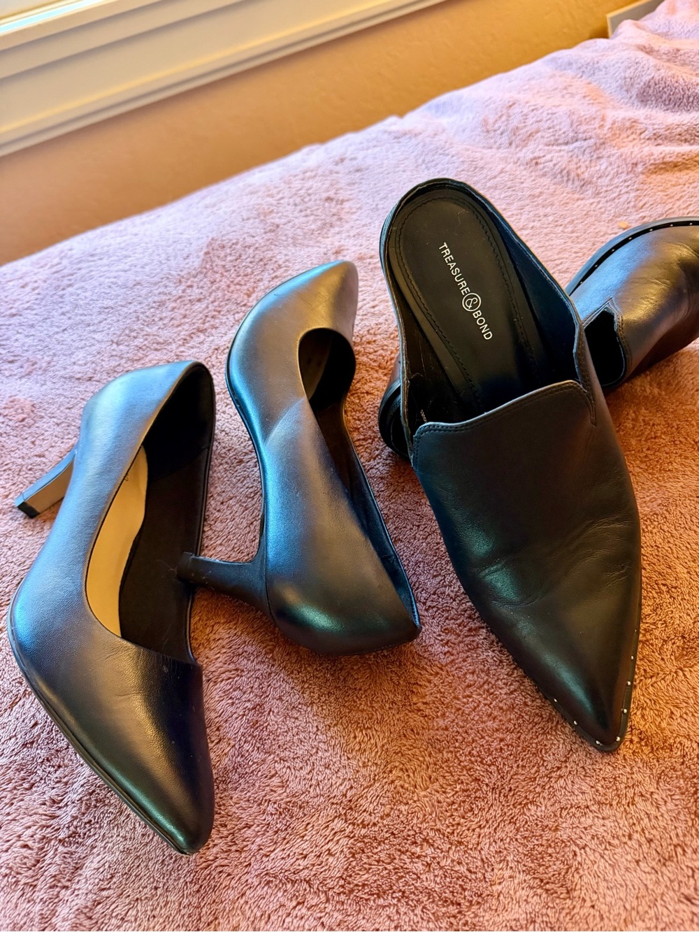 2pair! CLARK’S pumps + TREASURE & BOND clogs-black leather, pointed toe pretty!